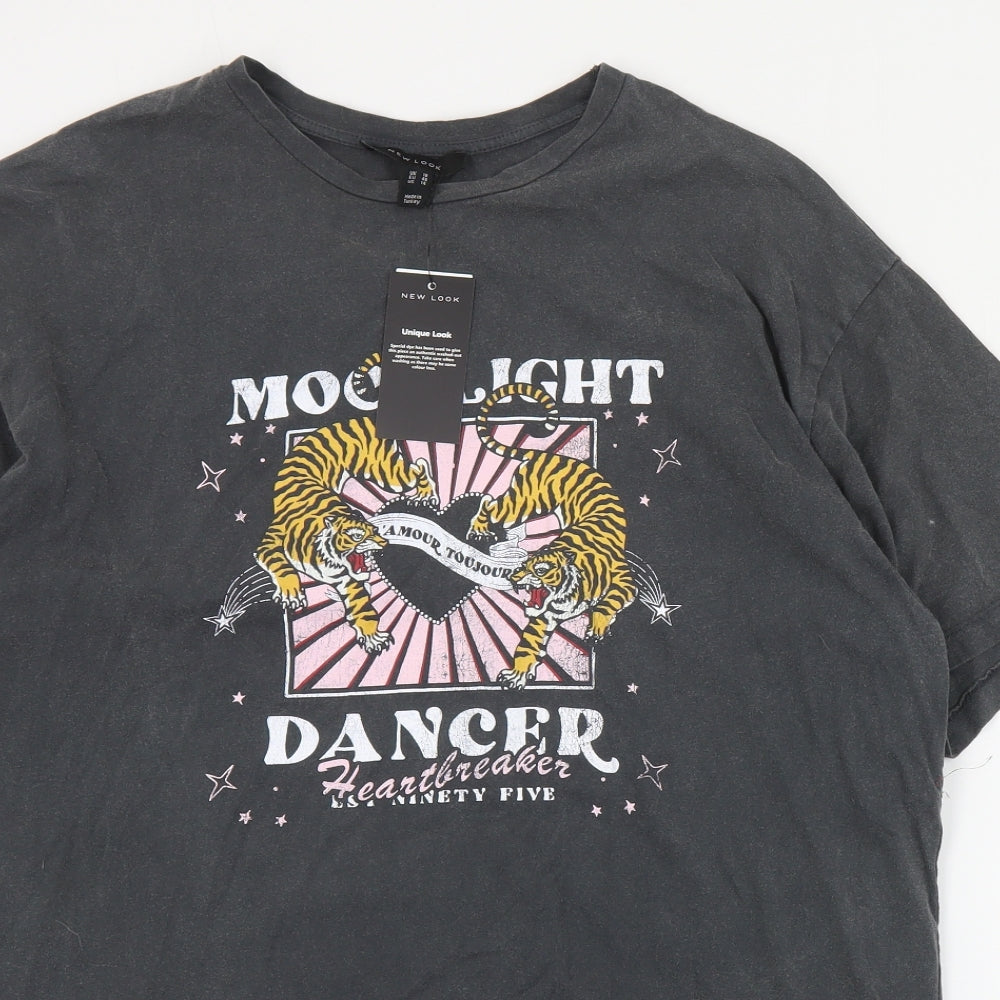 New Look Womens Grey  Cotton Basic T-Shirt Size 18 Crew Neck