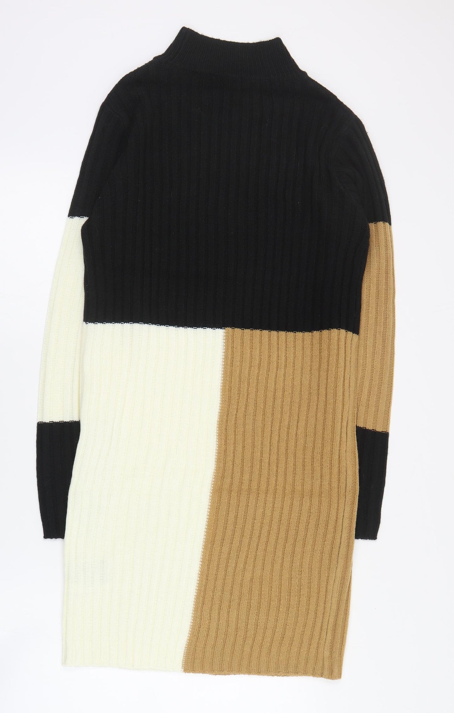 Brave Soul Womens Brown Geometric Acrylic Jumper Dress  Size 16  High Neck Pullover