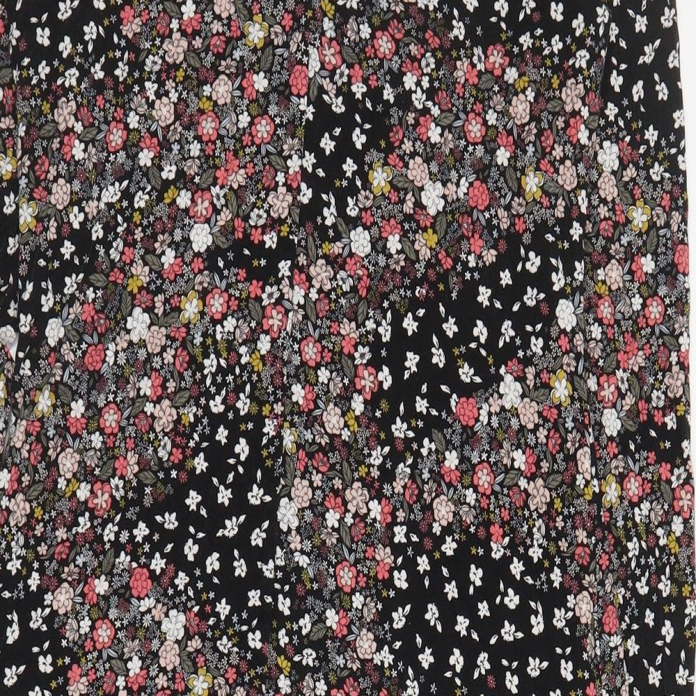 Marks and Spencer Womens Black Floral Viscose A-Line  Size 8  High Neck Button