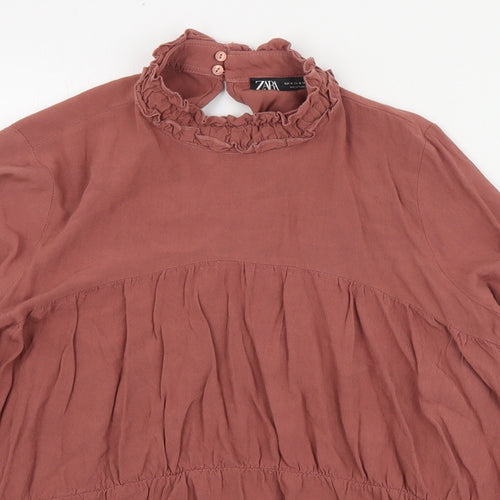 Zara Womens Pink  Viscose Basic Blouse Size M High Neck