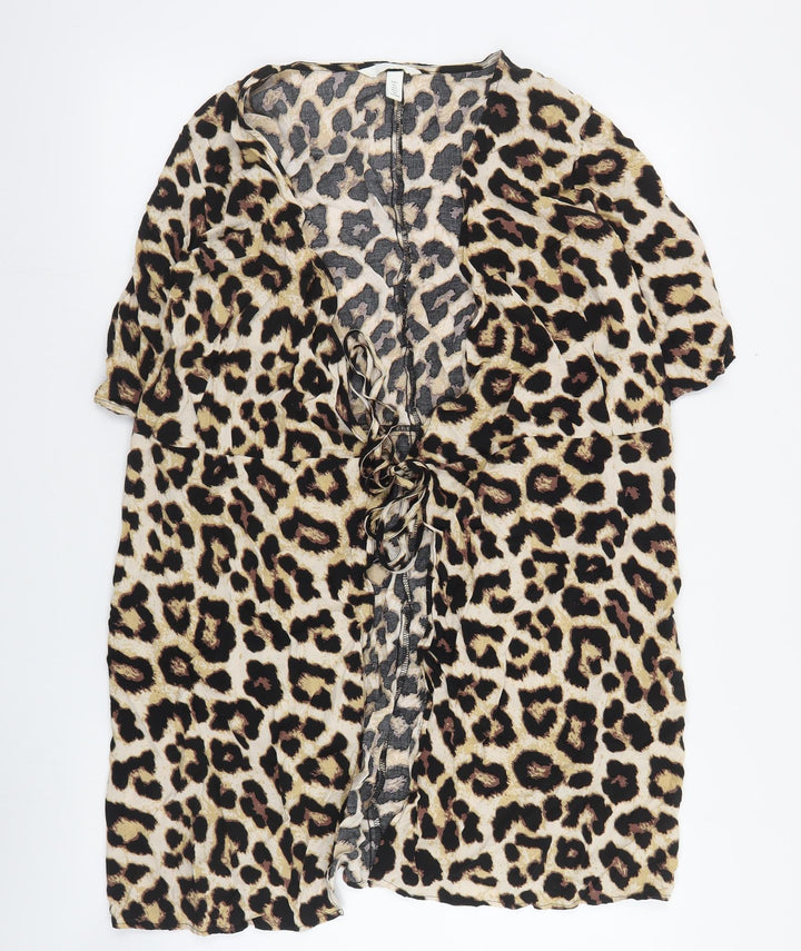 H&M Womens Brown Animal Print Jacket Size L Tie