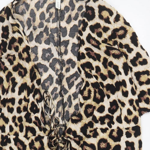 H&M Womens Brown Animal Print  Jacket  Size L  Tie