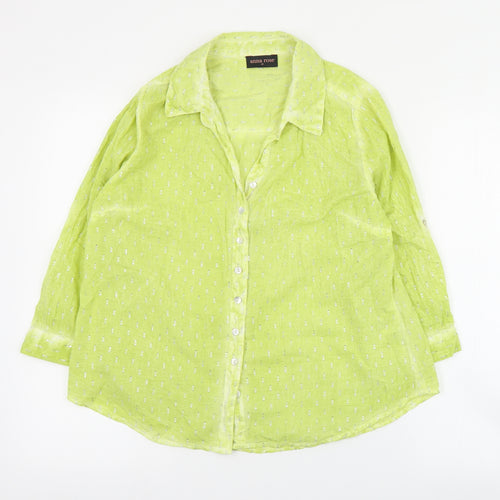 Anna Rose Womens Green  Cotton Basic Button-Up Size 14 Collared