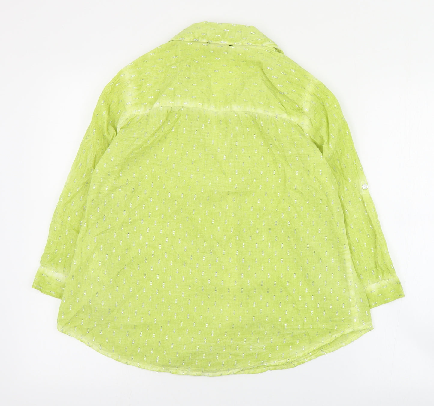 Anna Rose Womens Green  Cotton Basic Button-Up Size 14 Collared