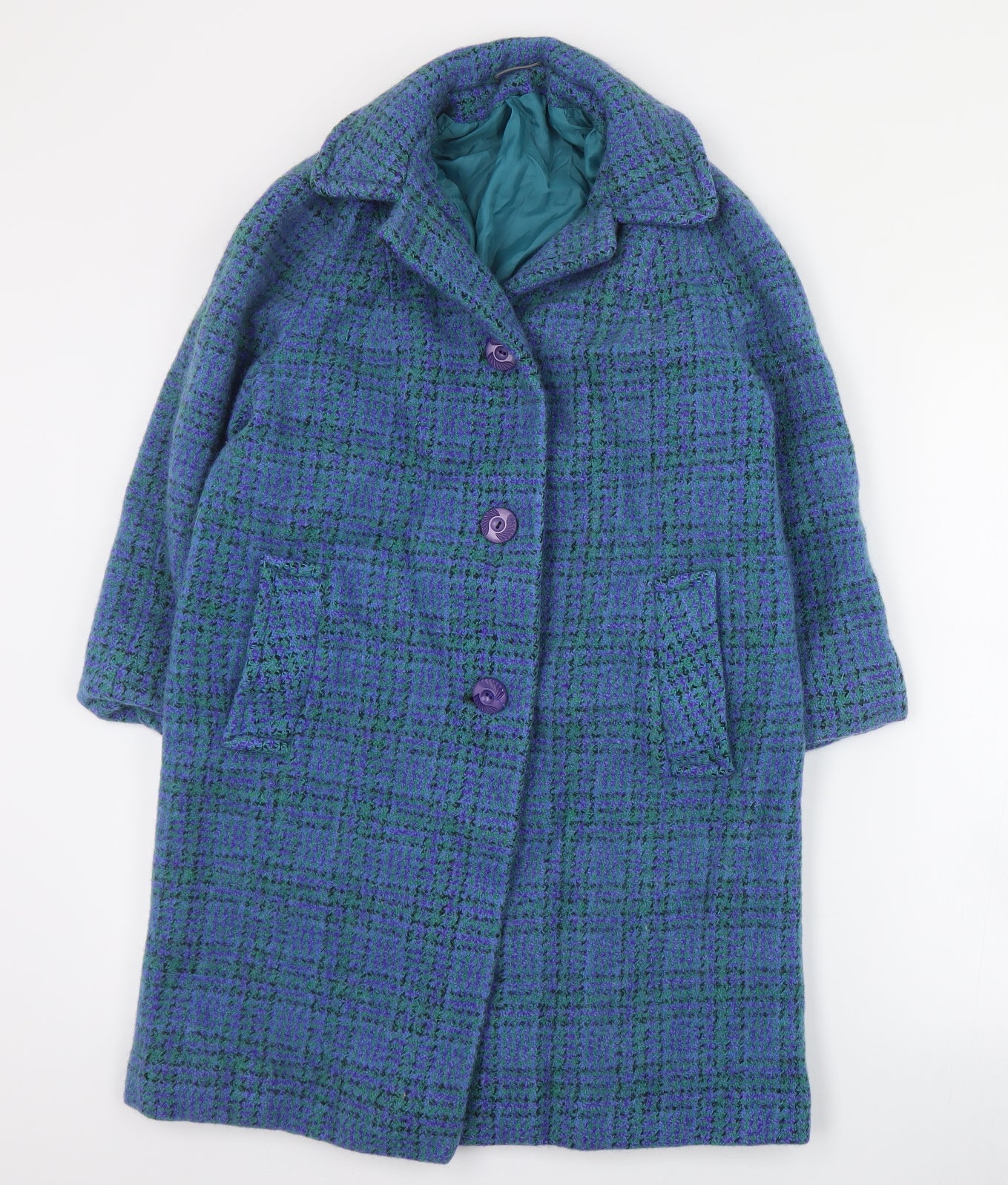 Miss Marshall Womens Blue Plaid  Overcoat Coat Size S  Button
