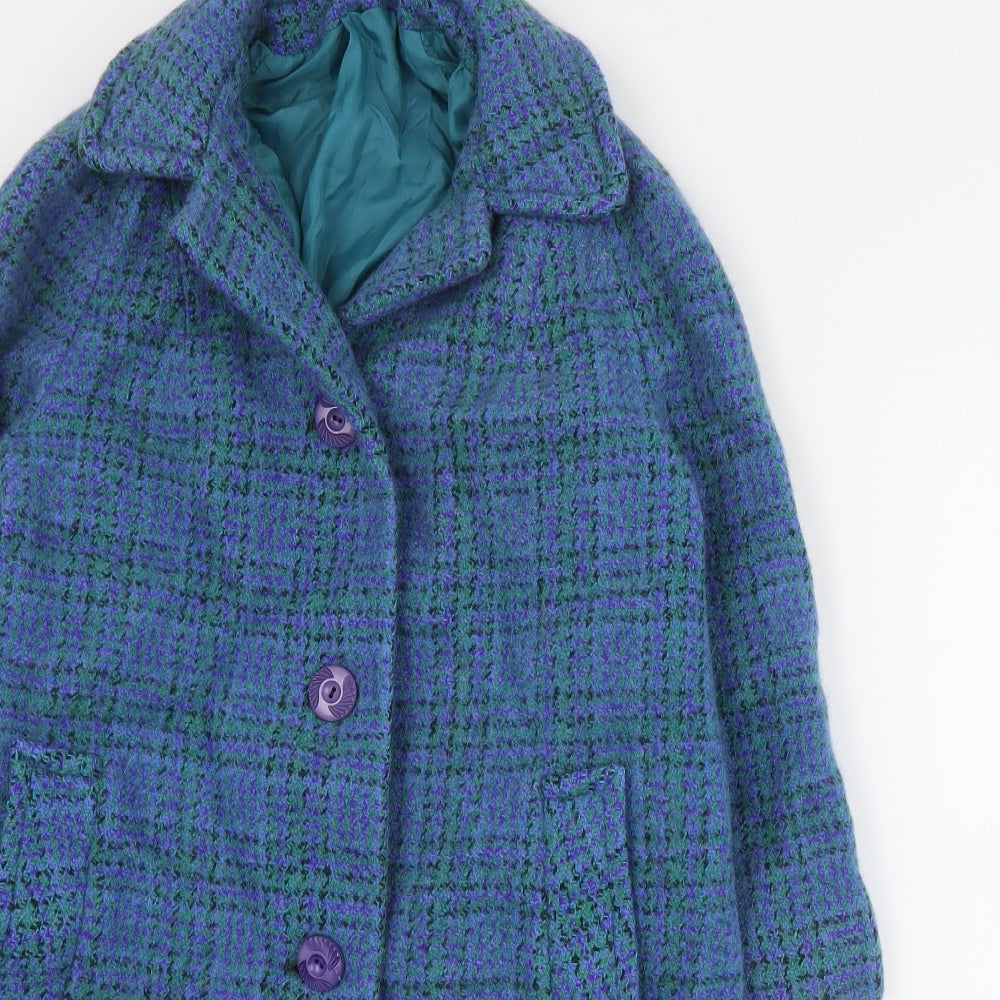 Miss Marshall Womens Blue Plaid  Overcoat Coat Size S  Button