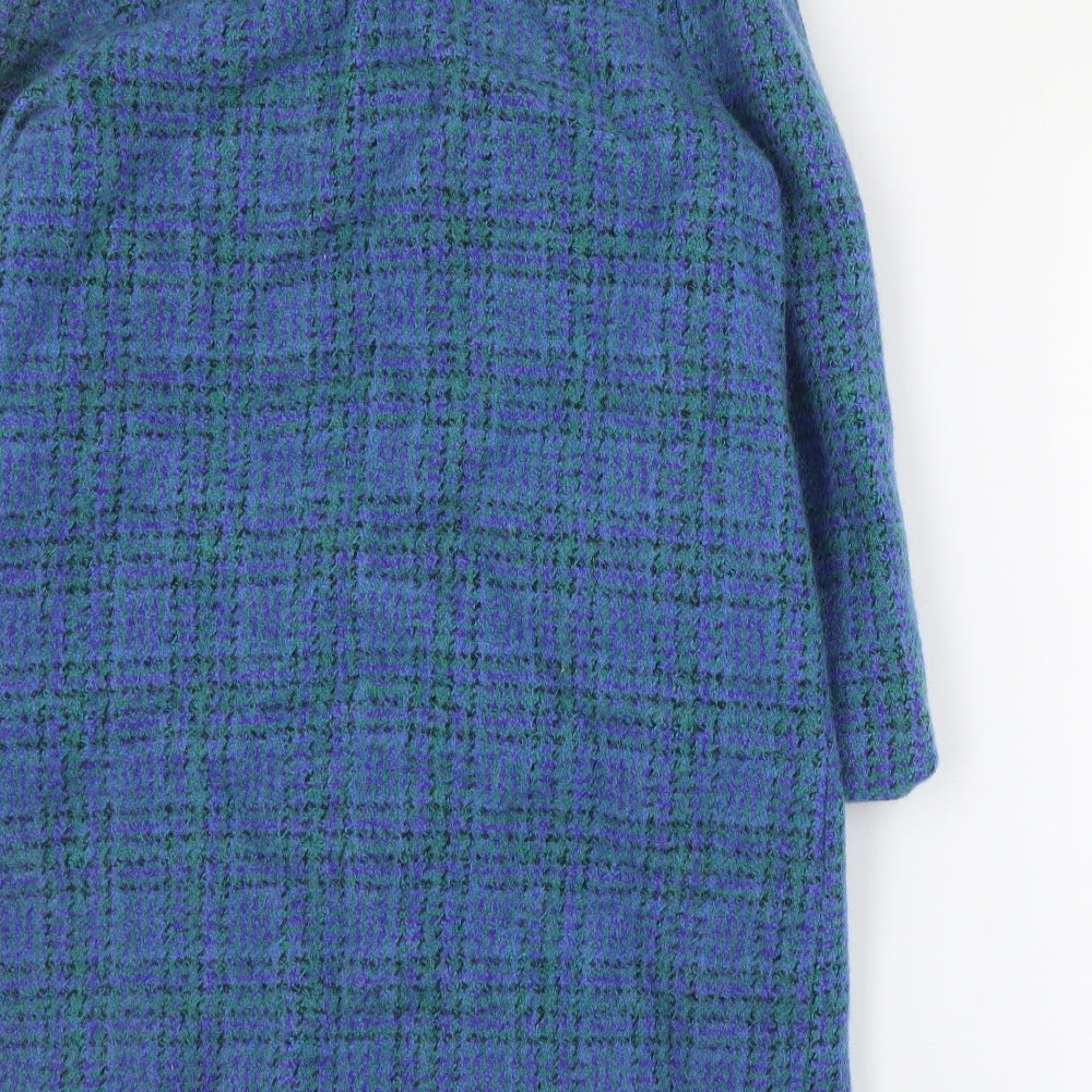 Miss Marshall Womens Blue Plaid  Overcoat Coat Size S  Button