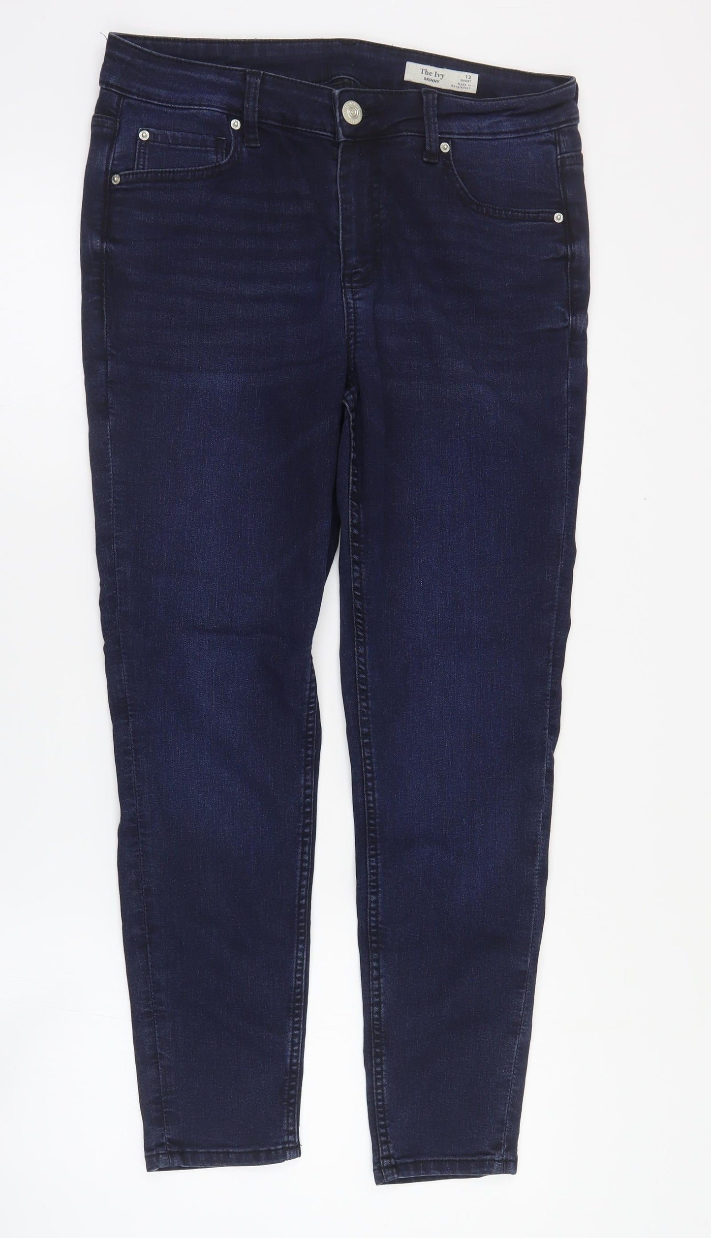 Marks and Spencer Womens Blue  Cotton Skinny Jeans Size 12 L26 in Regular Zip