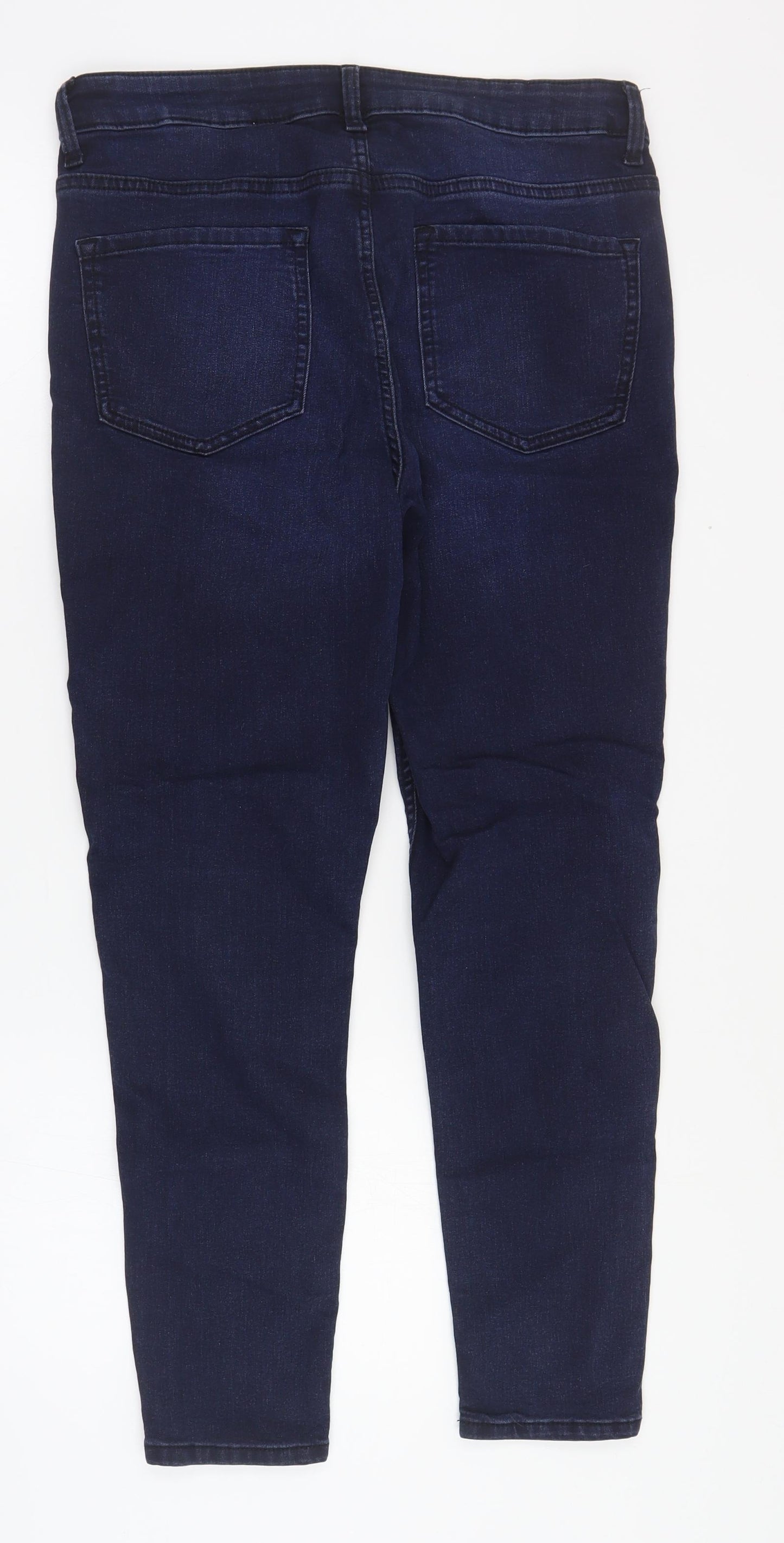 Marks and Spencer Womens Blue  Cotton Skinny Jeans Size 12 L26 in Regular Zip