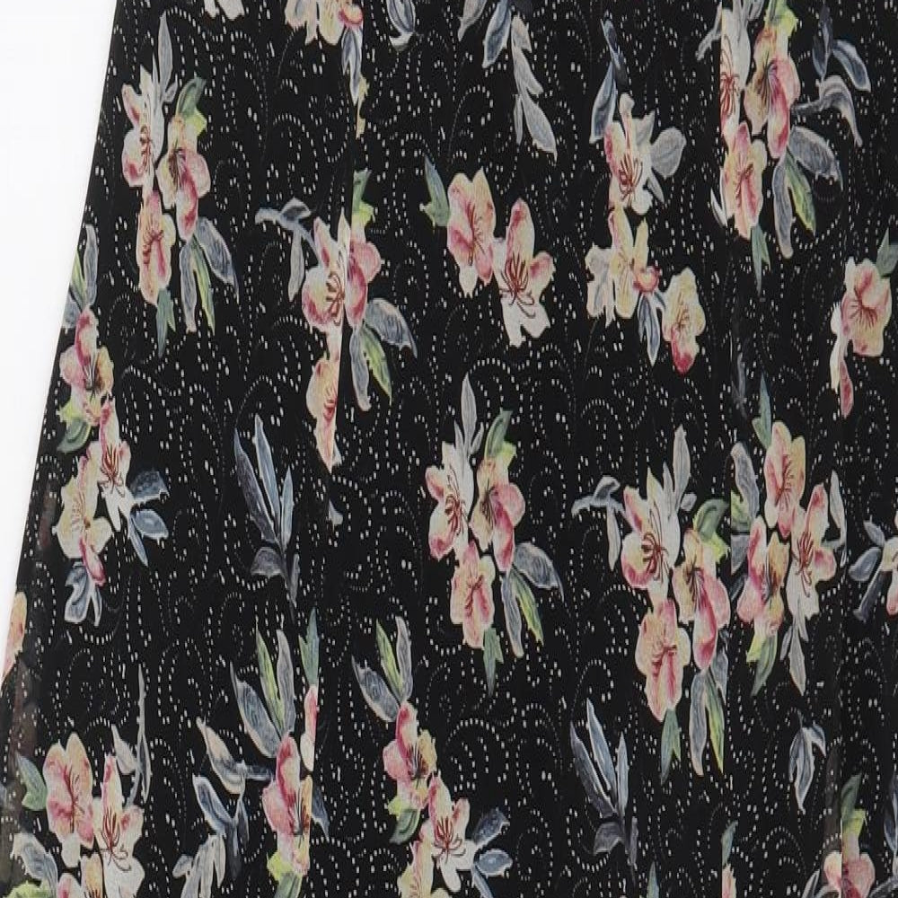 River Island Womens Black Floral Polyester Maxi  Size 10  Round Neck Button