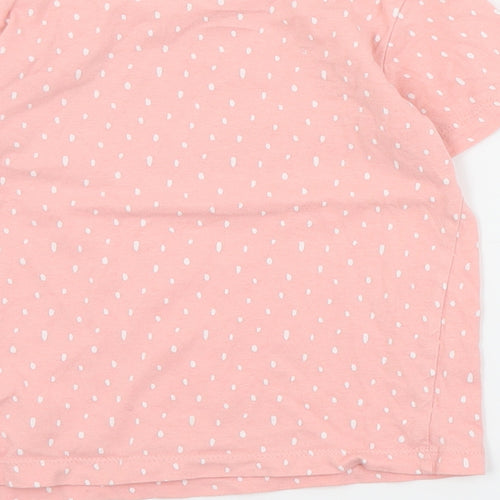 Primark Girls Pink Polka Dot Cotton Basic T-Shirt Size 5-6 Years Crew Neck Pullover - Slogan
