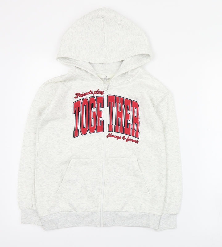H&M Girls Grey  Cotton Full Zip Hoodie Size 9-10 Years  Zip
