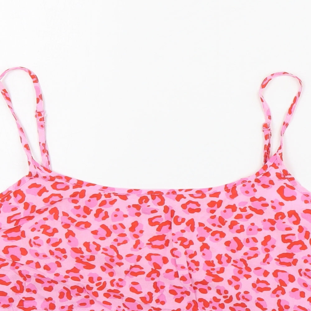 George Womens Pink Animal Print Viscose Camisole Tank Size 8 Round Neck