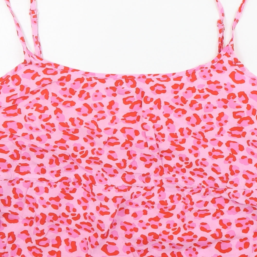 George Womens Pink Animal Print Viscose Camisole Tank Size 8 Round Neck