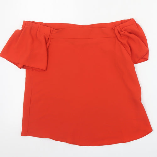 Primark Womens Red  Polyester Basic Blouse Size 8 Off the Shoulder