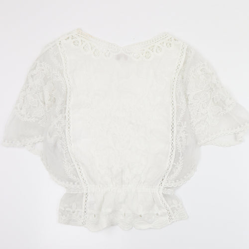 Apricot Womens Ivory  Cotton Basic Blouse Size S V-Neck