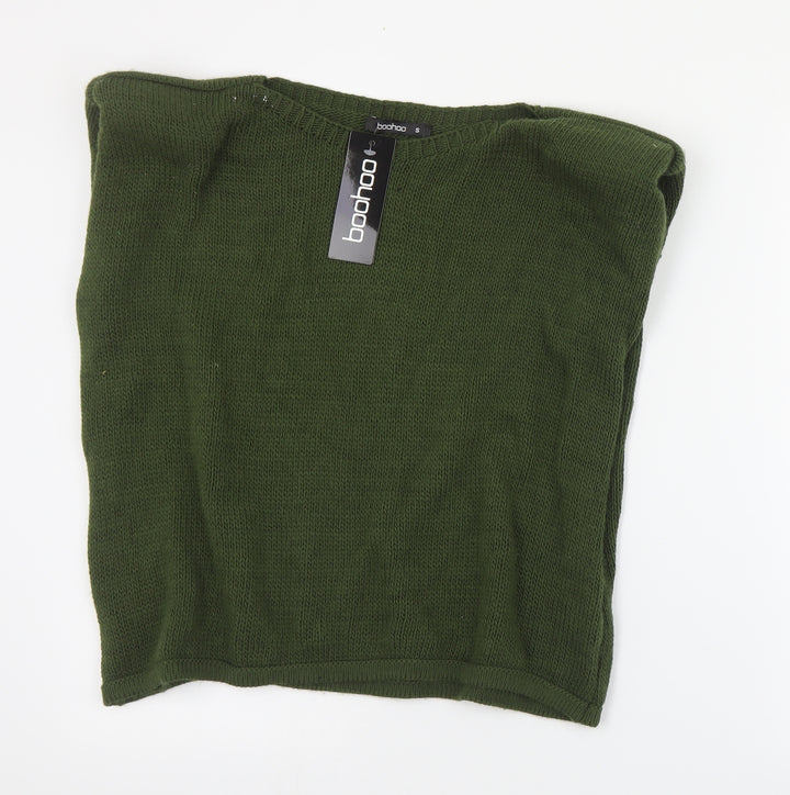 Boohoo Womens Green Boat Neck Acrylic Pullover Jumper Size S