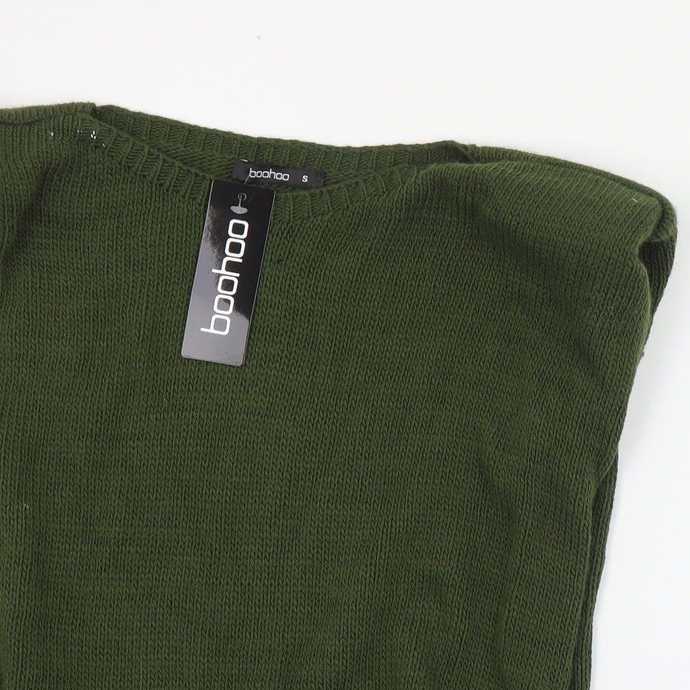 Boohoo Womens Green Boat Neck  Acrylic Pullover Jumper Size S