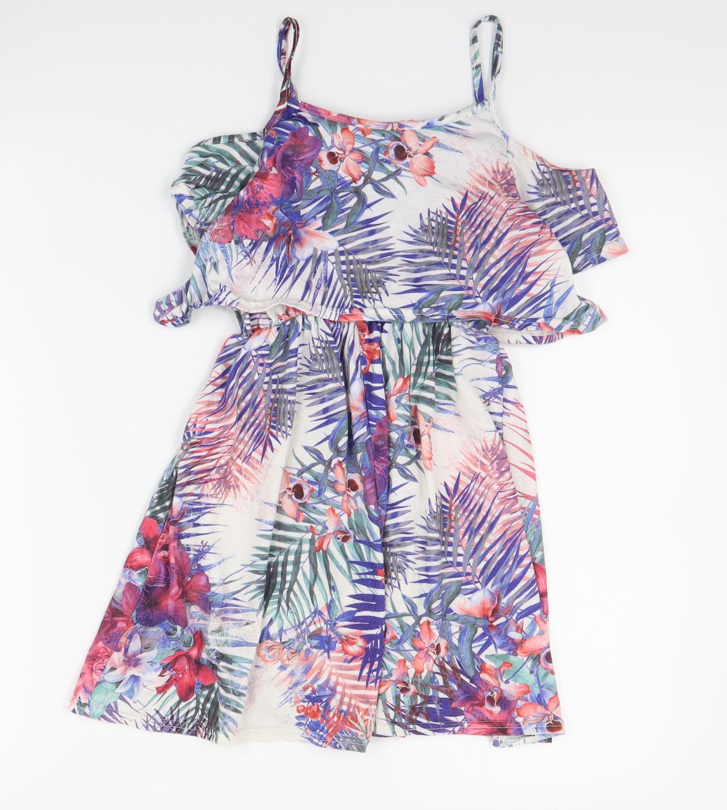Miss Evie Girls Multicoloured Floral Polyester A-Line  Size 8 Years  Round Neck Pullover