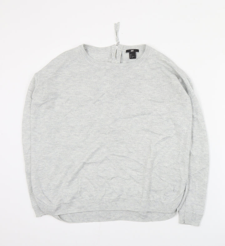 H&M Womens Grey Round Neck Acrylic Pullover Jumper Size S