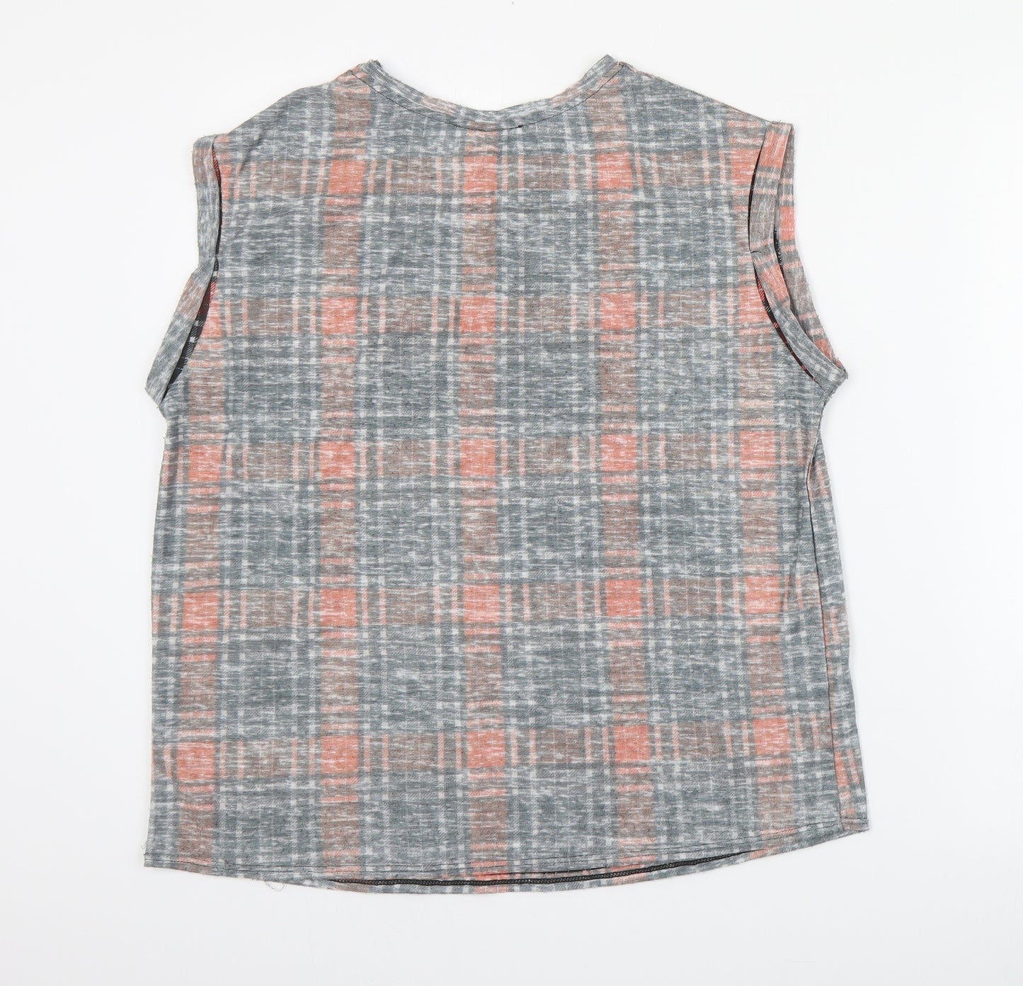Topshop Womens Red Plaid Polyester Basic T-Shirt Size 12 Round Neck