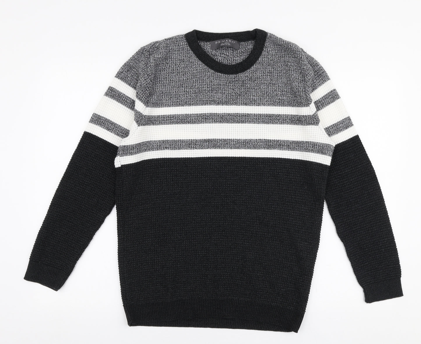 Primark Mens Multicoloured Round Neck Striped Acrylic Pullover Jumper Size XL