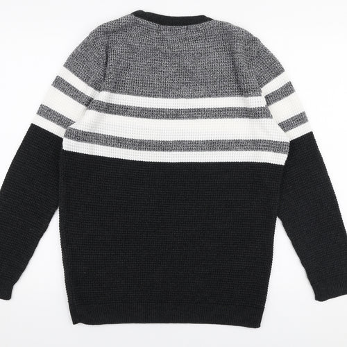 Primark Mens Multicoloured Round Neck Striped Acrylic Pullover Jumper Size XL