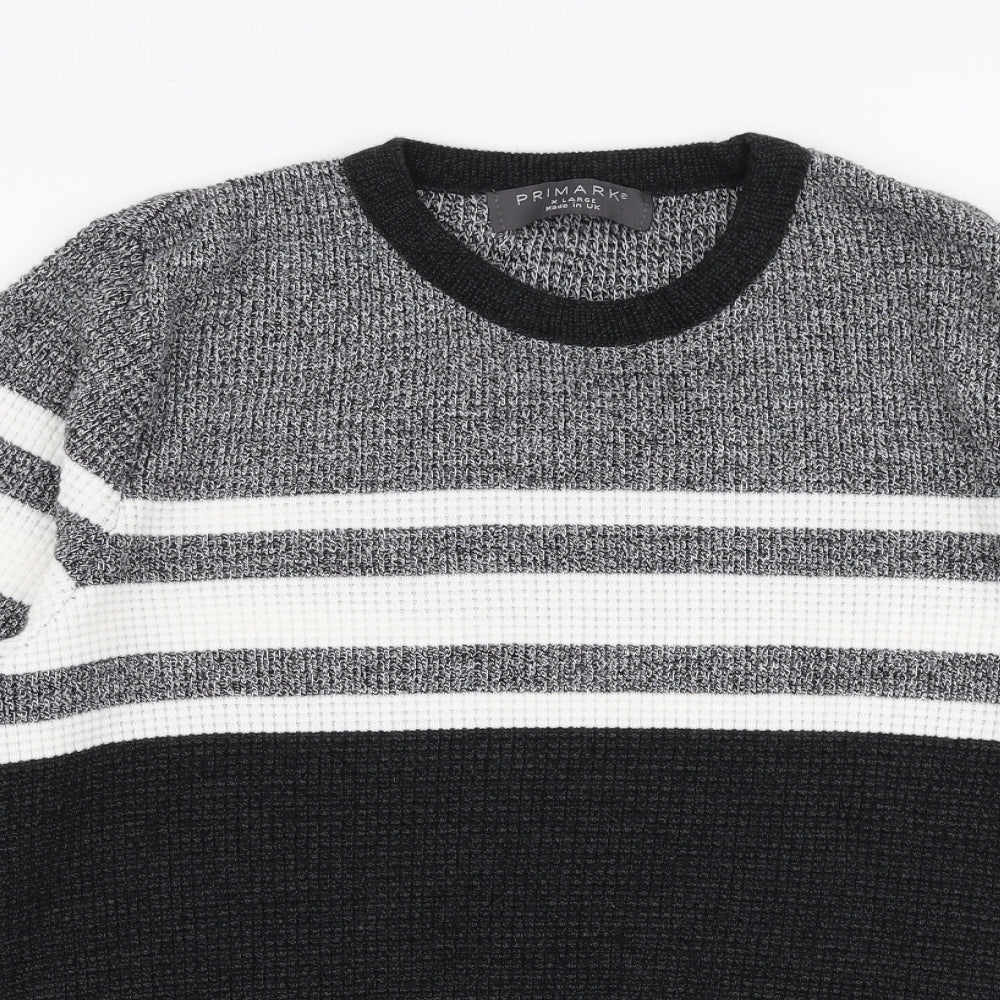 Primark Mens Multicoloured Round Neck Striped Acrylic Pullover Jumper Size XL