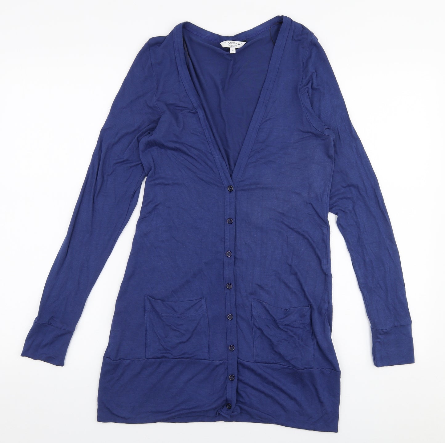 New Look Womens Blue V-Neck  Viscose Cardigan Jumper Size 12