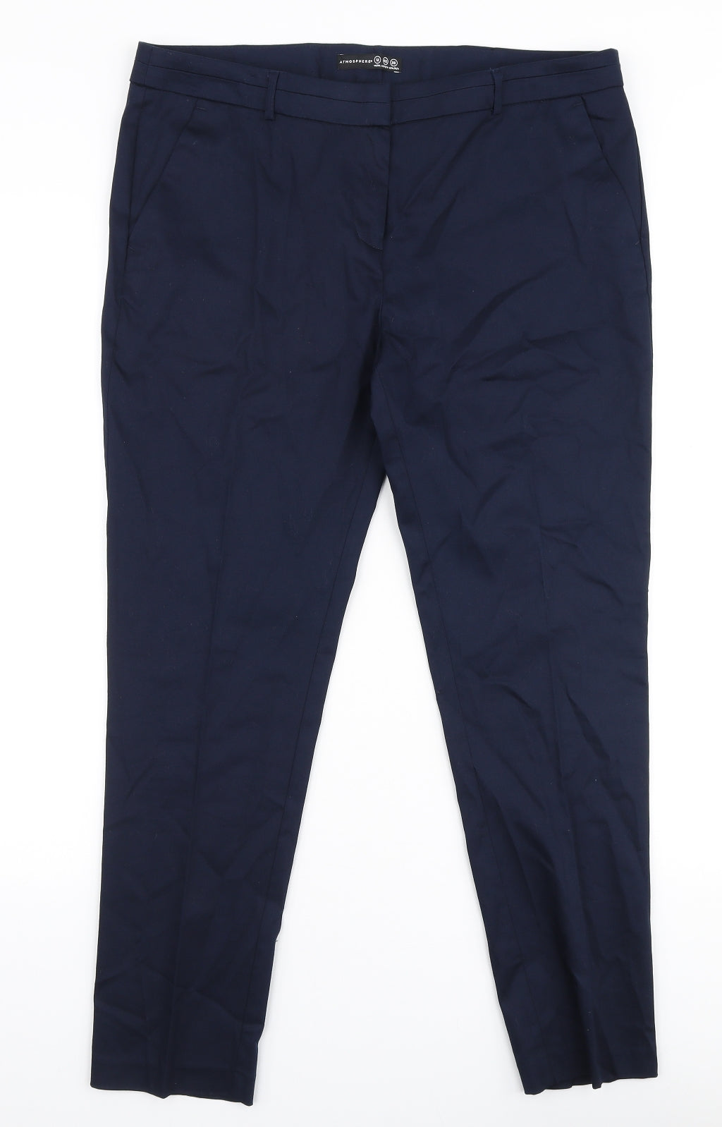 Atmosphere Womens Blue  Cotton Trousers  Size 12 L26 in Slim Zip