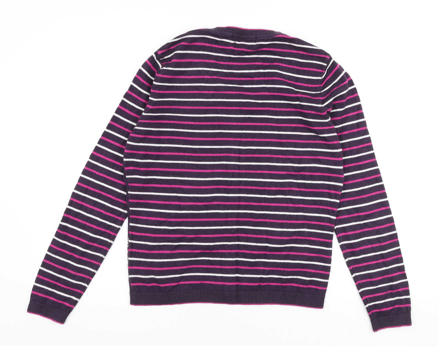Per Una Womens Multicoloured Round Neck Striped Cotton Cardigan Jumper Size 12