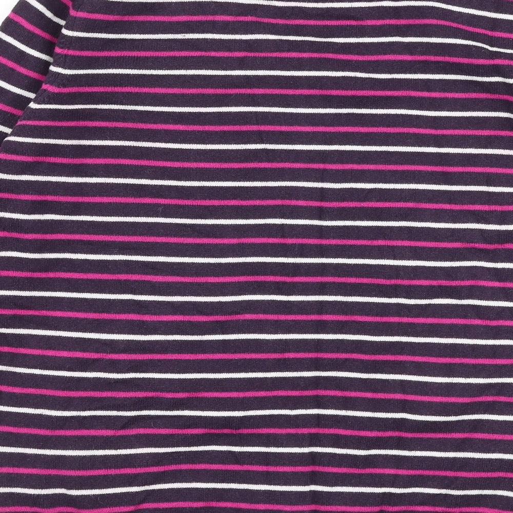 Per Una Womens Multicoloured Round Neck Striped Cotton Cardigan Jumper Size 12