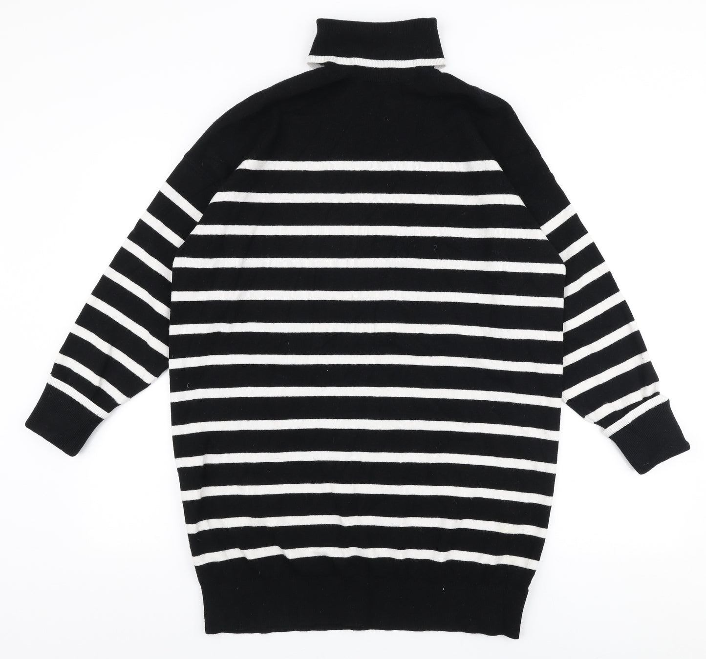 F&F Womens Black Roll Neck Striped Viscose Pullover Jumper Size M