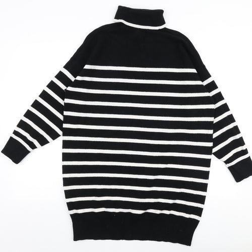 F&F Womens Black Roll Neck Striped Viscose Pullover Jumper Size M