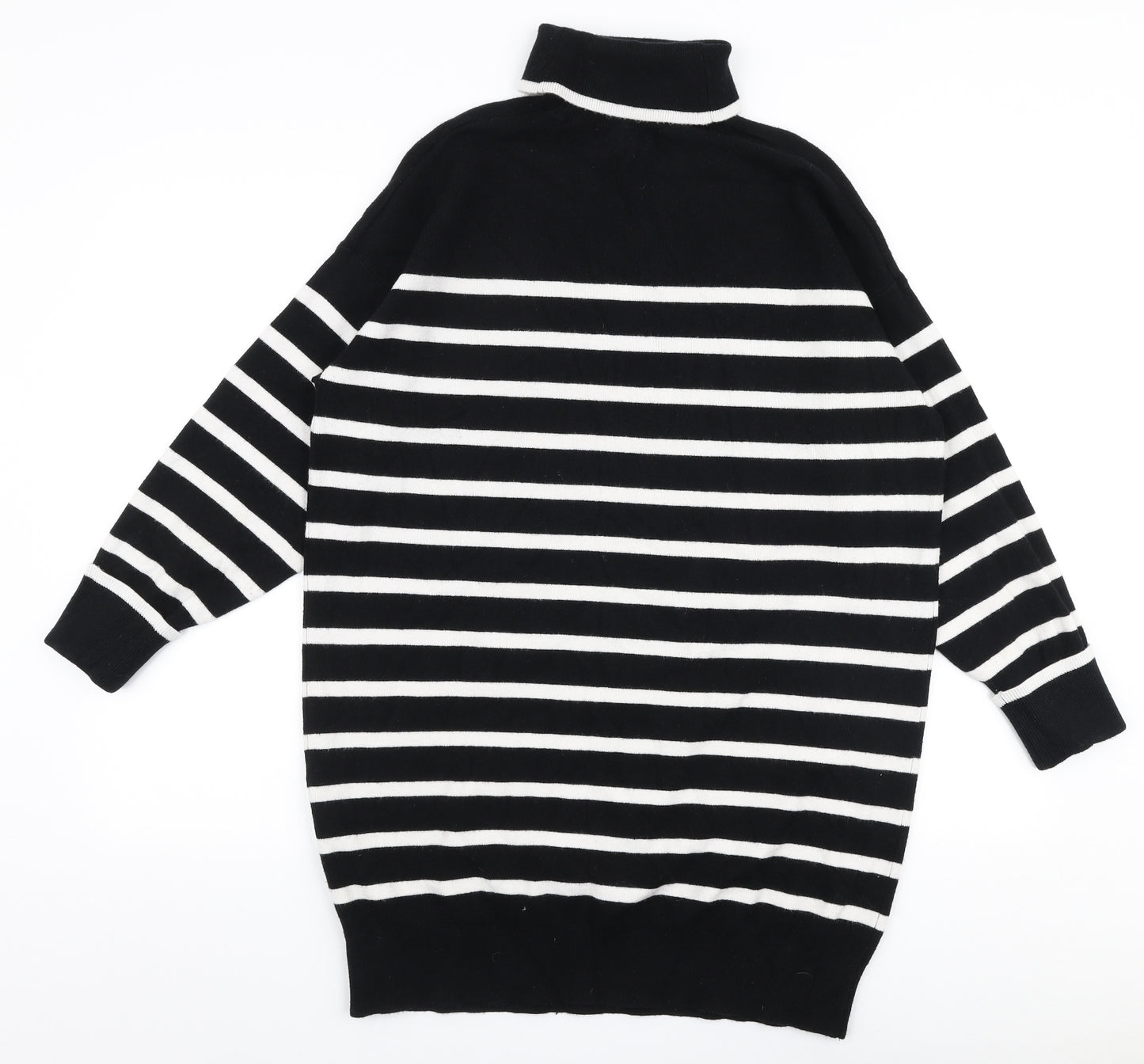F&F Womens Black Roll Neck Striped Viscose Pullover Jumper Size M