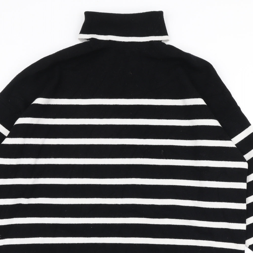F&F Womens Black Roll Neck Striped Viscose Pullover Jumper Size M
