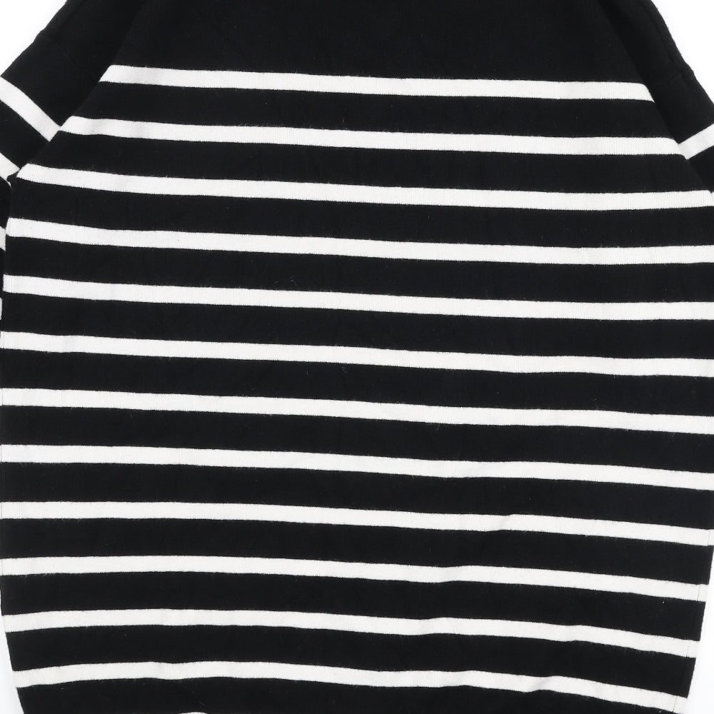 F&F Womens Black Roll Neck Striped Viscose Pullover Jumper Size M