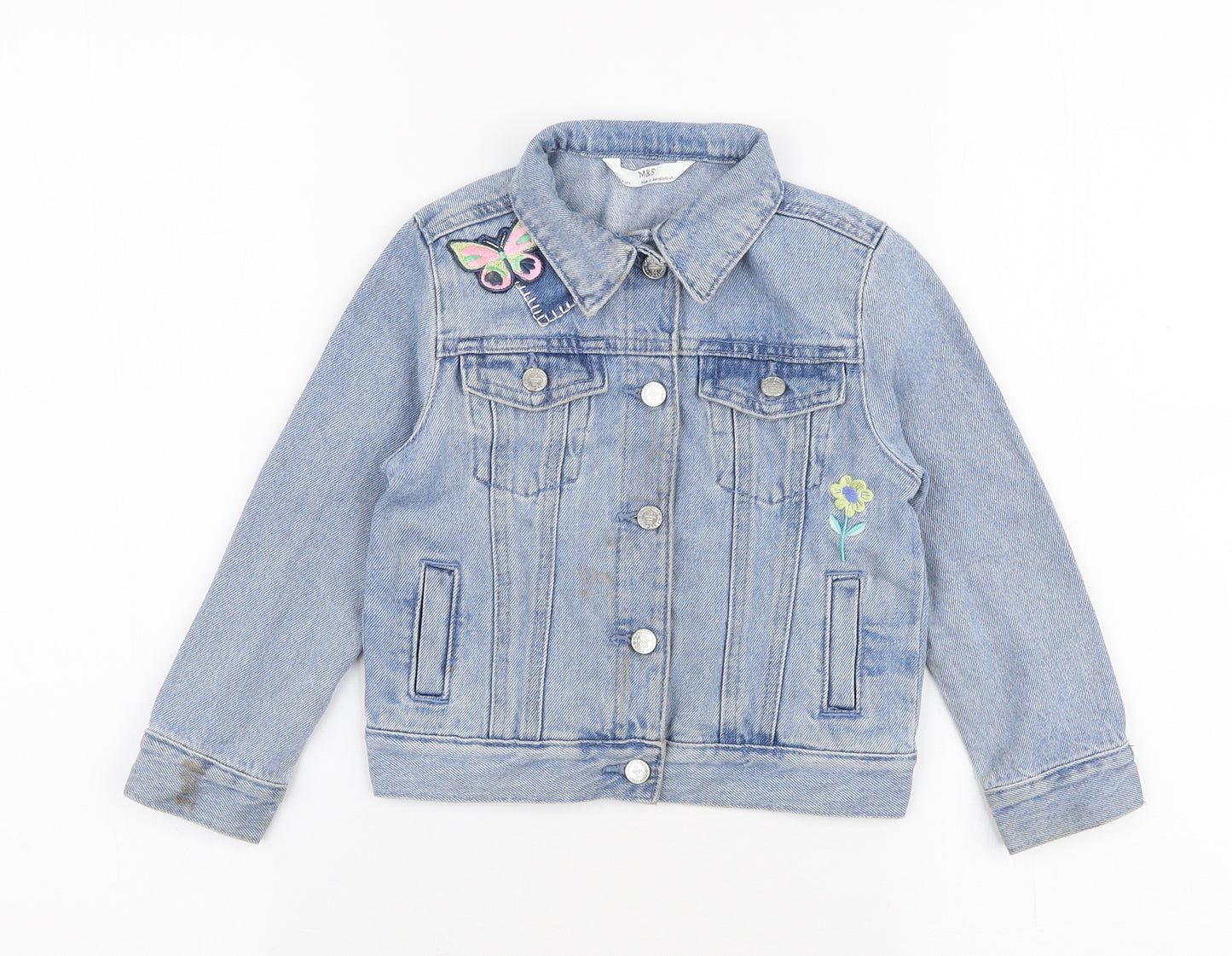 Marks and Spencer Girls Blue   Jacket  Size 3-4 Years  Button - Butterfly