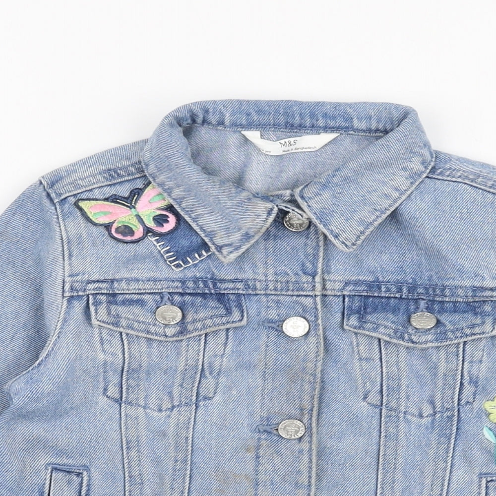 Marks and Spencer Girls Blue   Jacket  Size 3-4 Years  Button - Butterfly