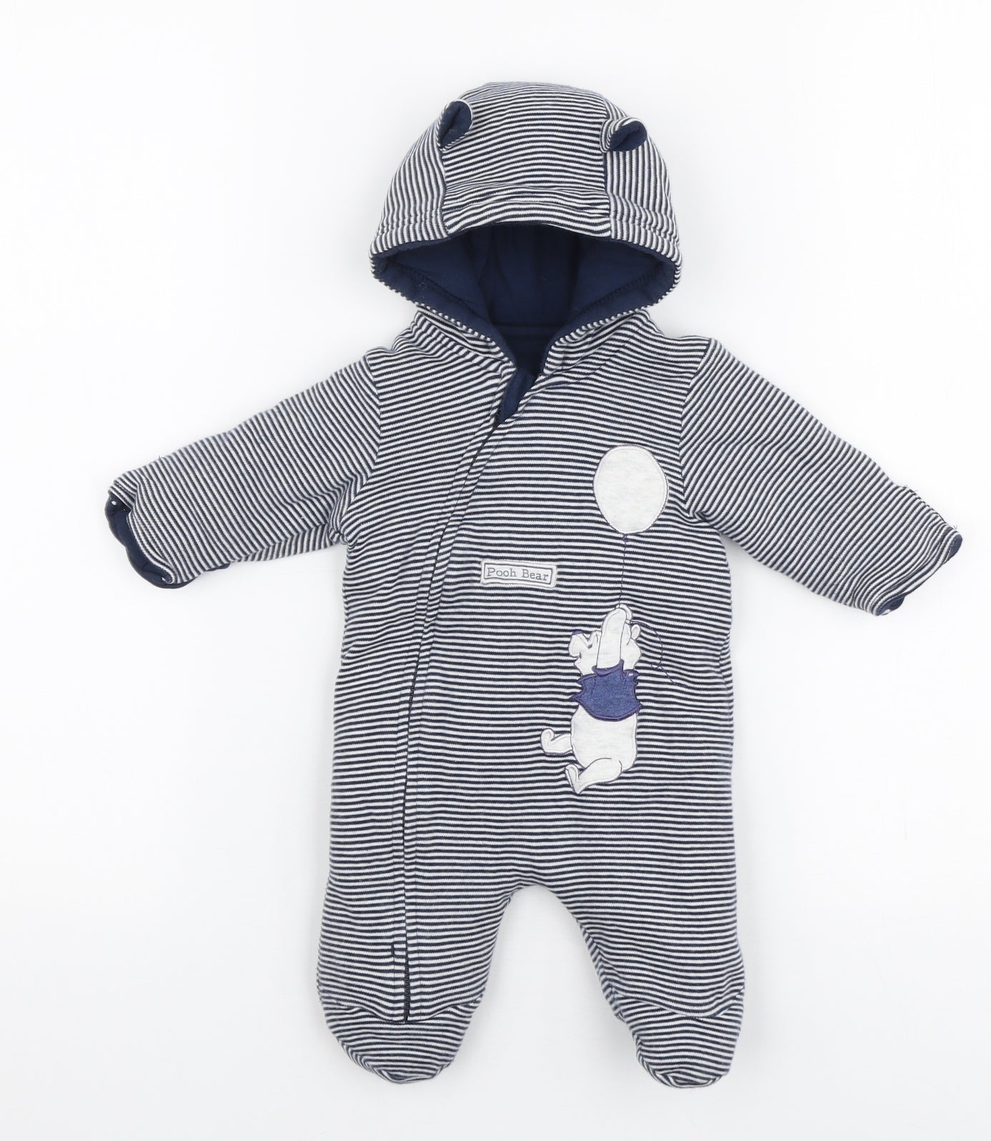 George Boys Blue Striped Cotton Babygrow One-Piece Size Newborn  Zip - Winnie the pooh