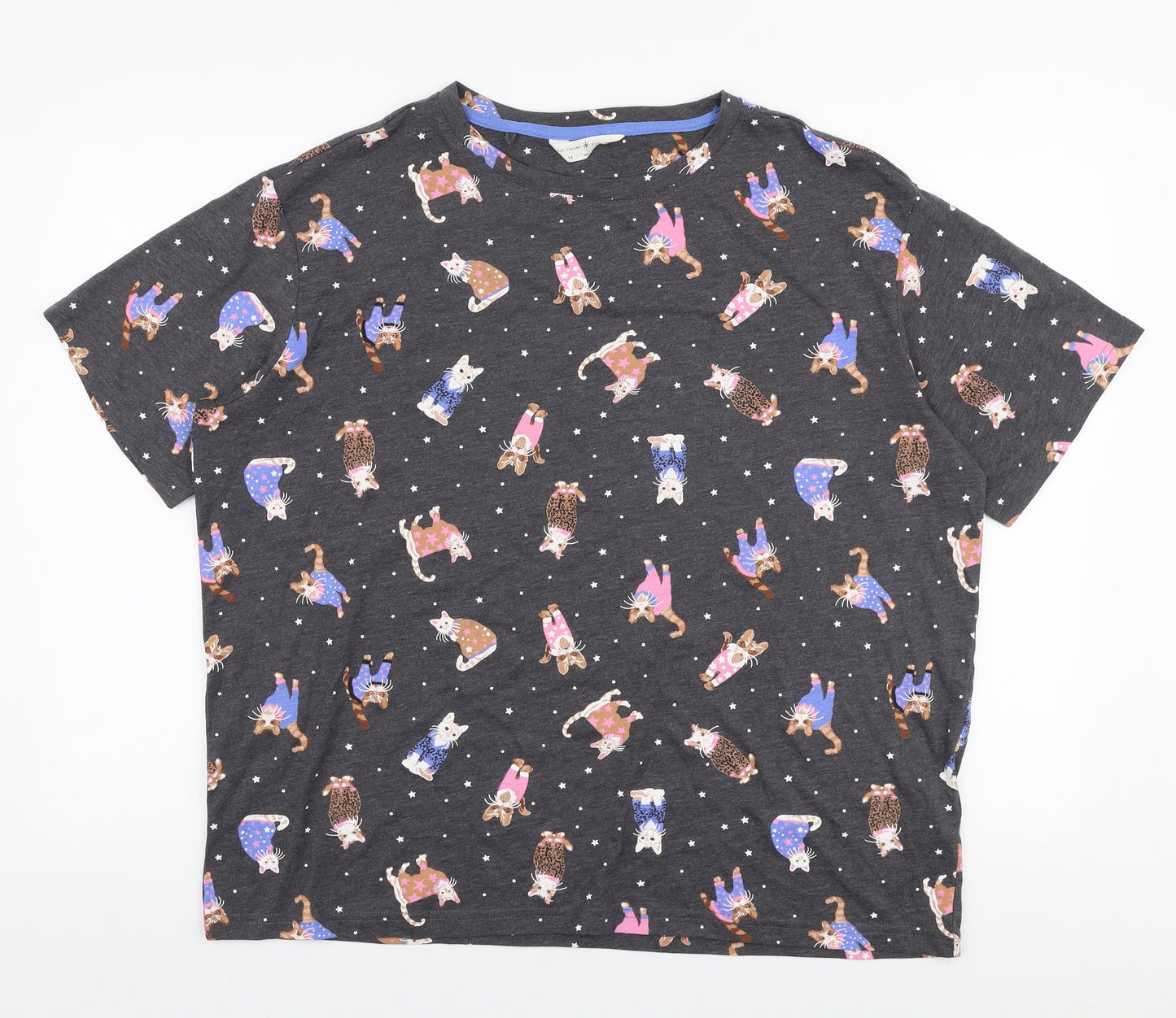 Marks and Spencer Womens Multicoloured  Cotton Jersey T-Shirt Size 14 Round Neck - Cats
