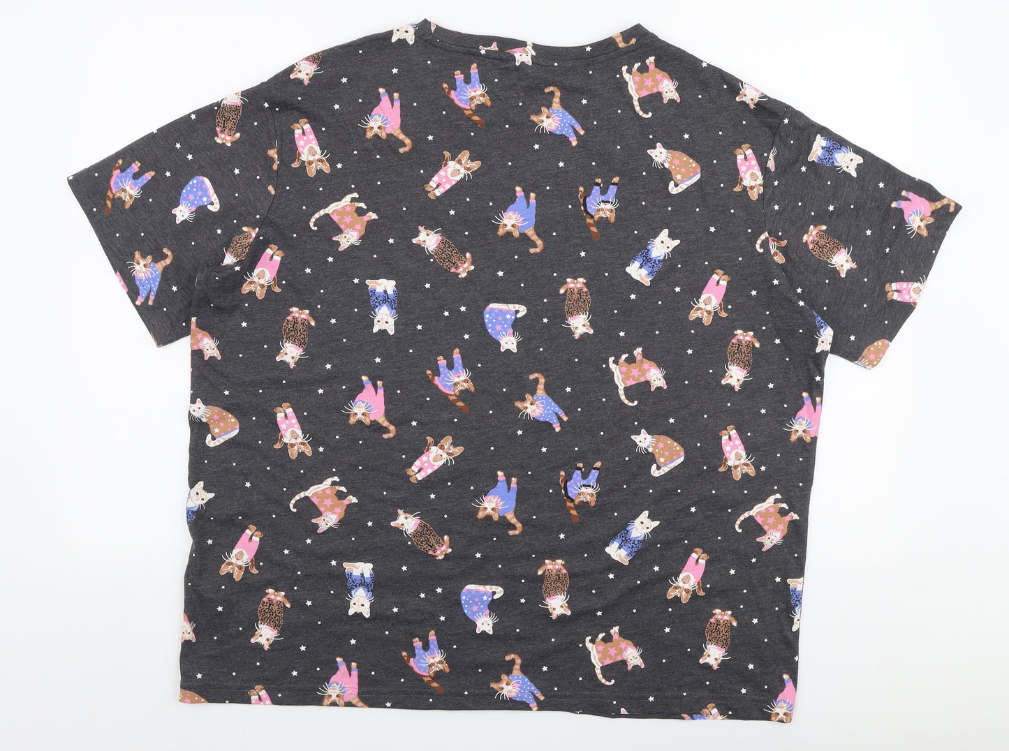 Marks and Spencer Womens Multicoloured  Cotton Jersey T-Shirt Size 14 Round Neck - Cats
