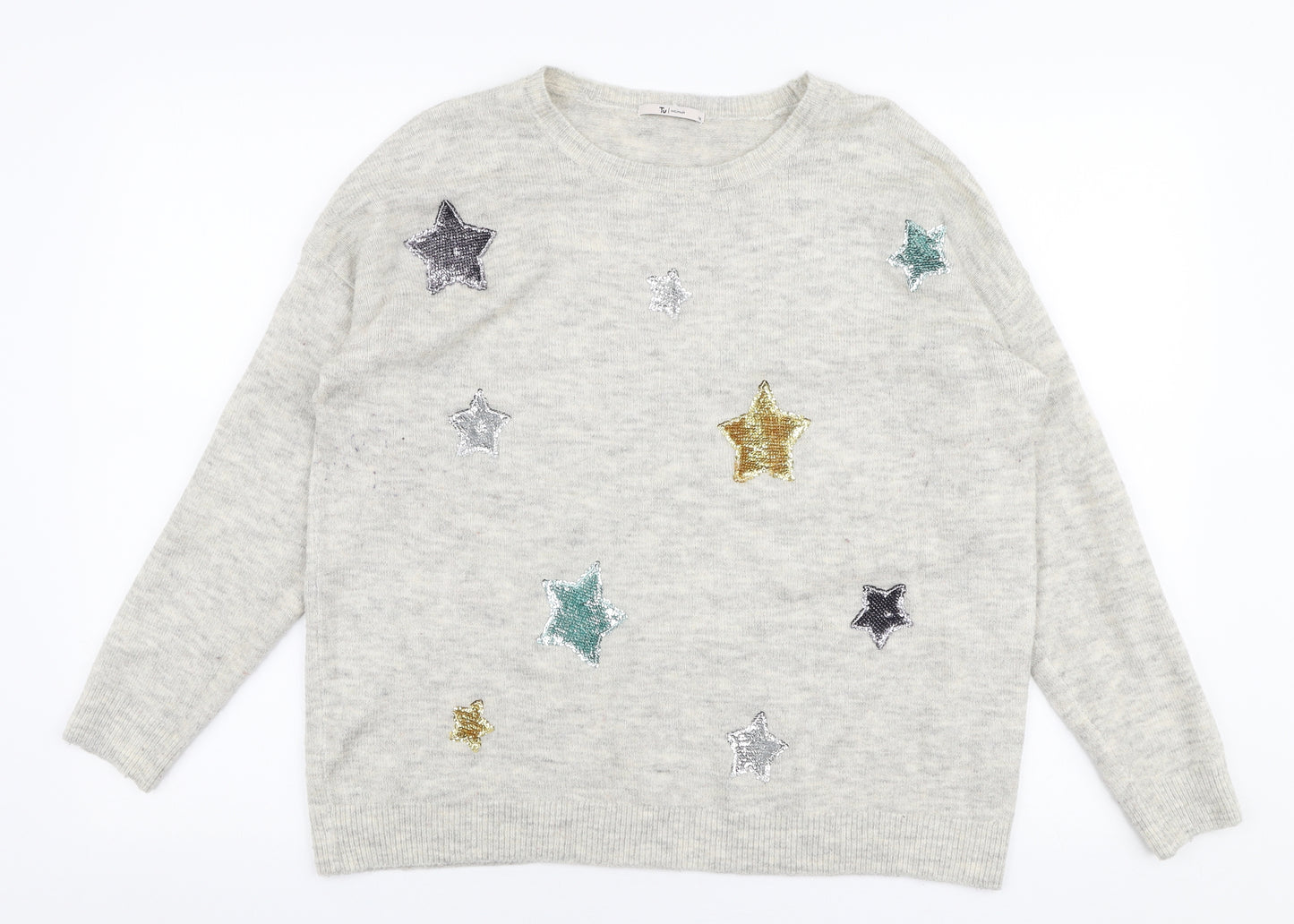 TU Womens Beige Round Neck  Acrylic Pullover Jumper Size 16   - Stars