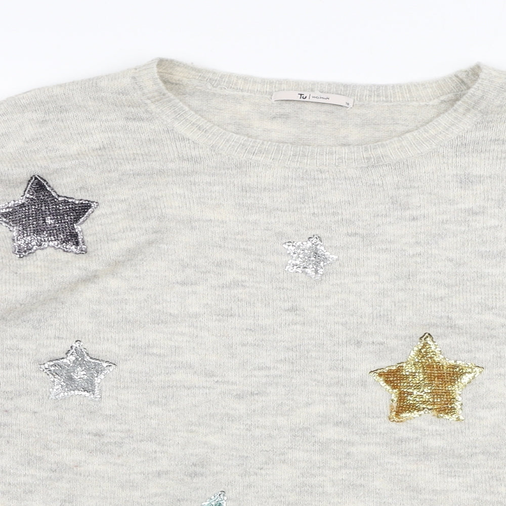 TU Womens Beige Round Neck  Acrylic Pullover Jumper Size 16   - Stars