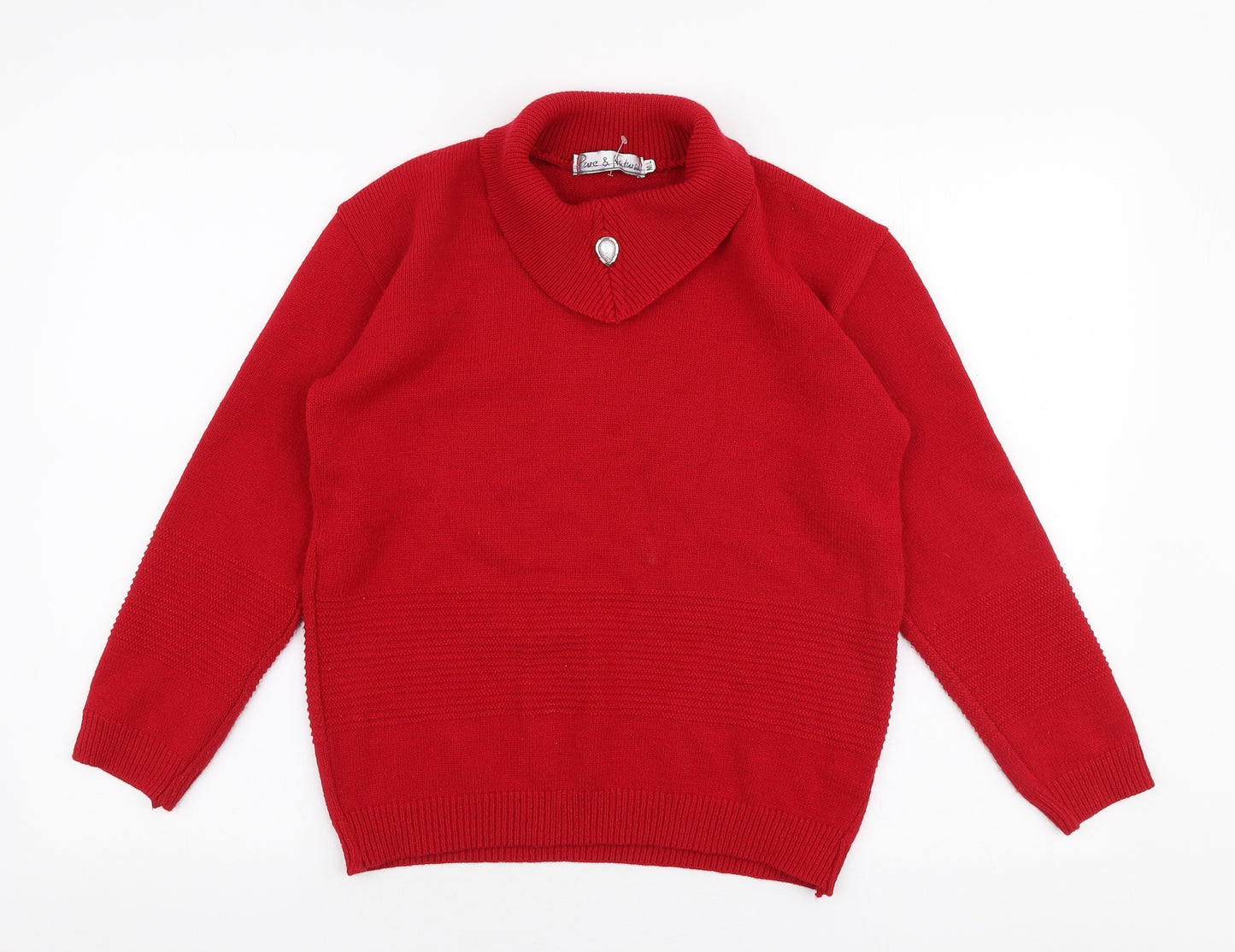 Pure & Natural Womens Red Collared  Acrylic Pullover Jumper Size M