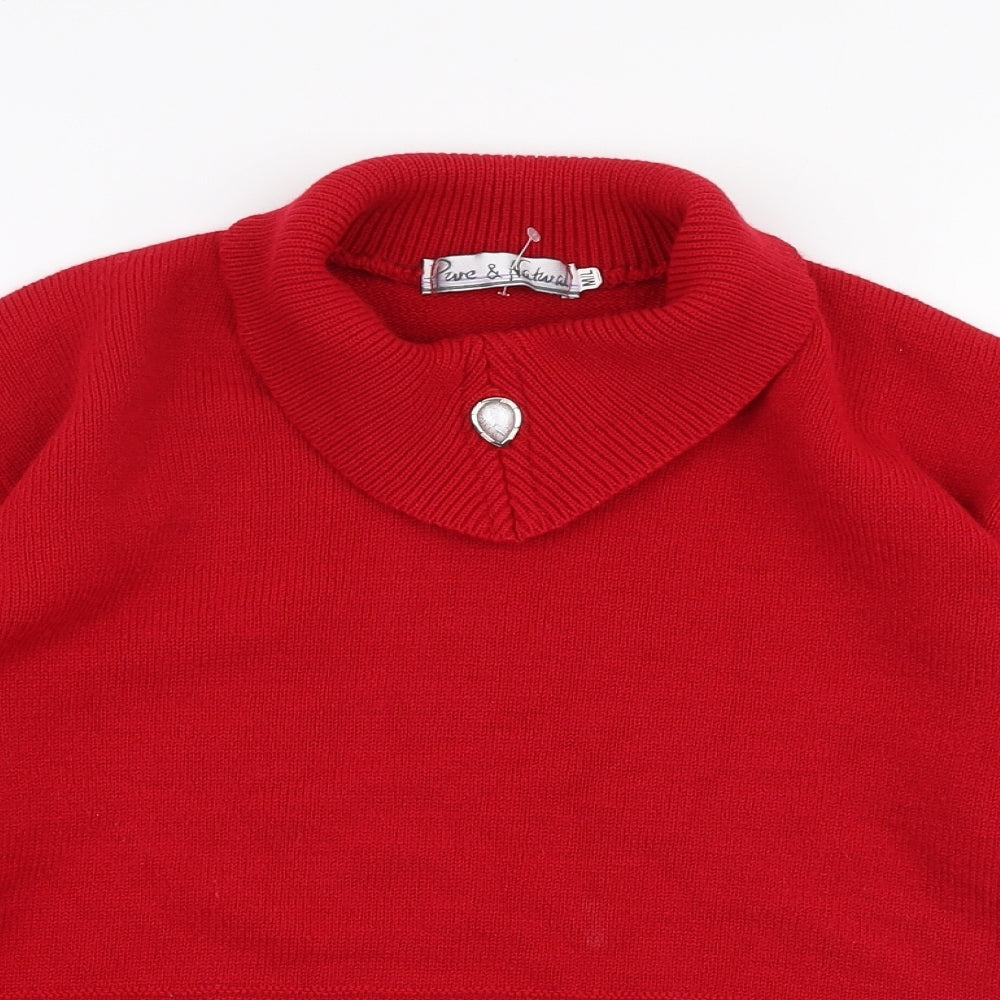 Pure & Natural Womens Red Collared  Acrylic Pullover Jumper Size M