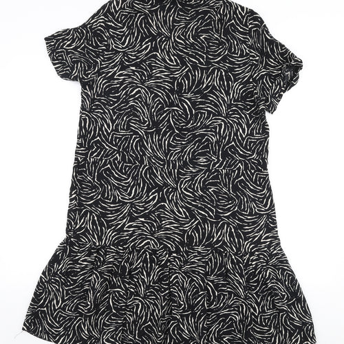 New Look Womens Black Striped Polyester Trapeze & Swing  Size 12  Collared Button