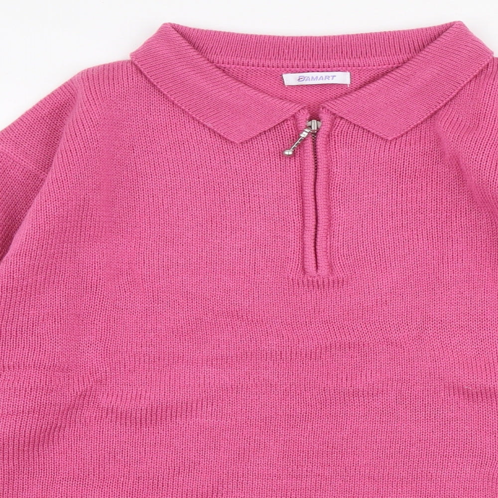 Damart Womens Pink Collared  Acrylic Pullover Jumper Size 14