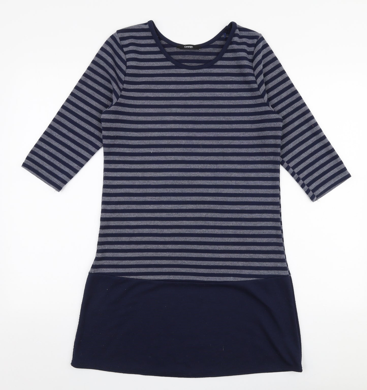 George Womens Blue Striped Polyester Jumper Dress  Size 10  Round Neck Pullover