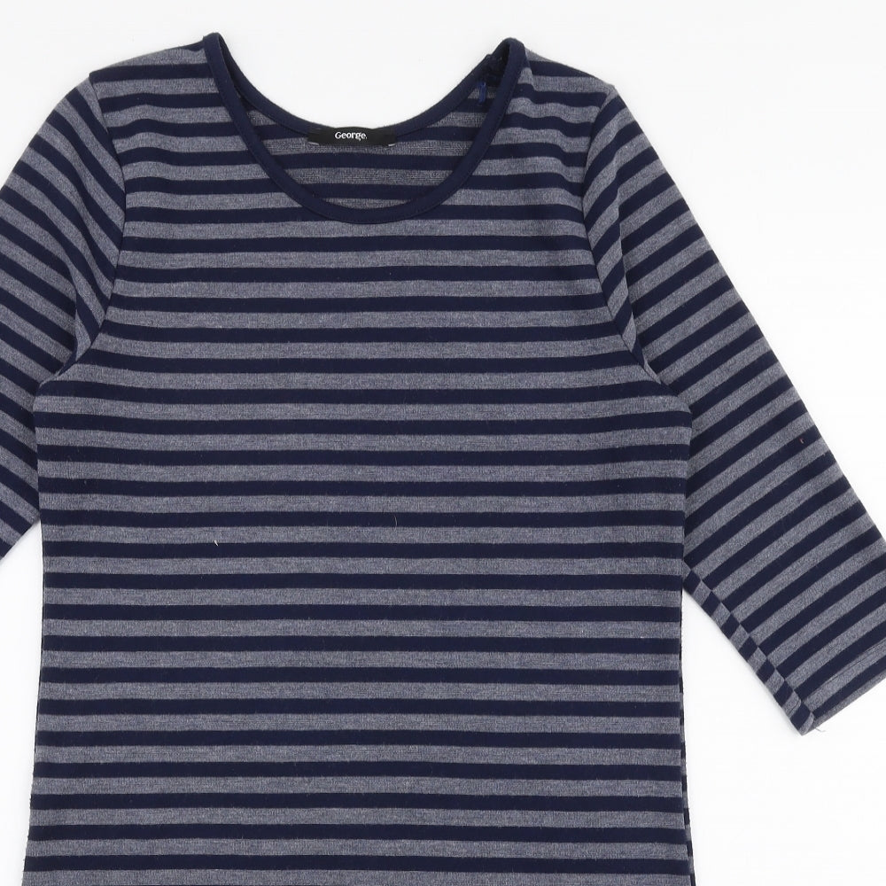 George Womens Blue Striped Polyester Jumper Dress  Size 10  Round Neck Pullover